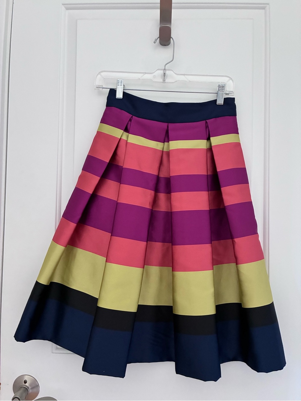Anthropologie Striped A-Line Skirt in Navy, Purple, Pink & Chartreuse